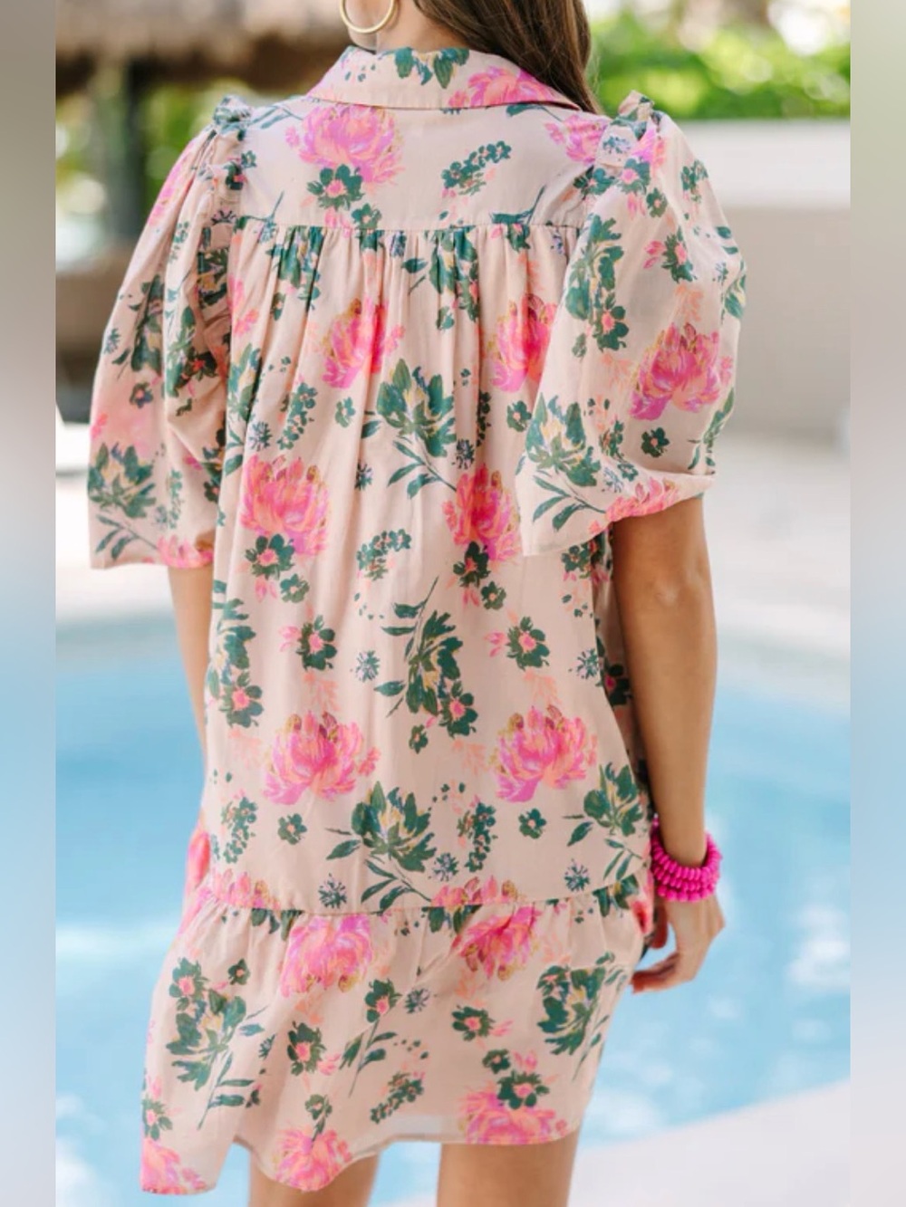 entro Pink Floral Button-Down Mini Dress - Picture 4 of 9